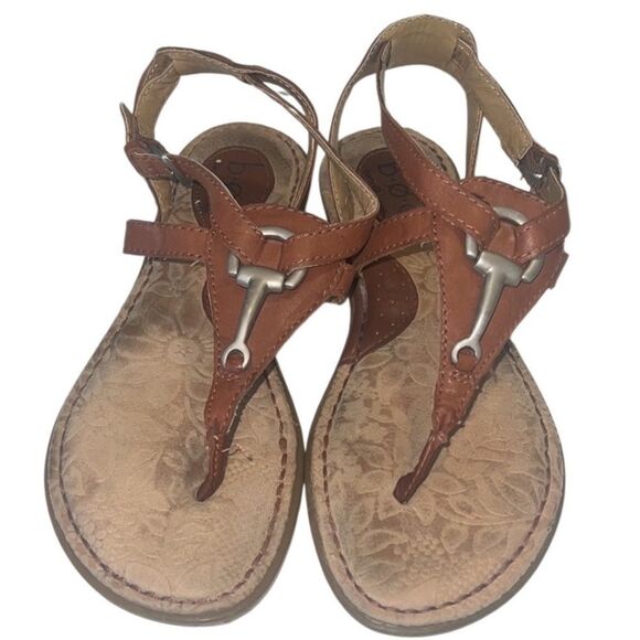boc Brown Leather T Strap Silver Detail Buckle Toe Post Sandals Size 7 - Picture 4 of 10